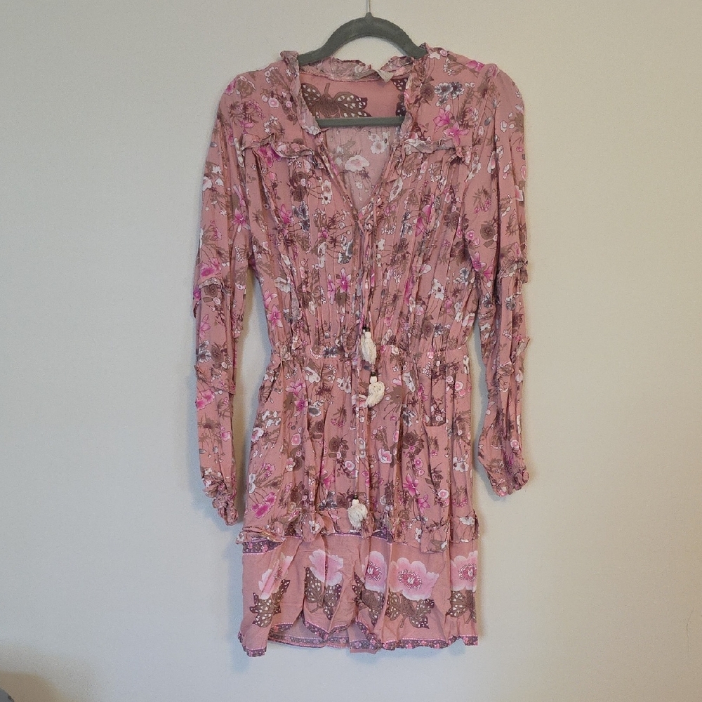 Chic Long Sleeve Floral Dress in Pink